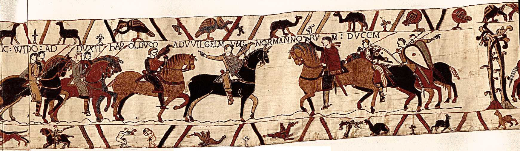 Bayeux Tapestry depicting historical events with embroidery